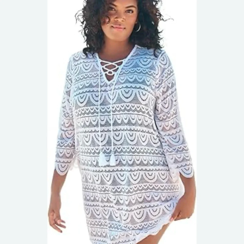 NWOT White Plus Size 4X Scallop Lace Cover Up/swim coverup
